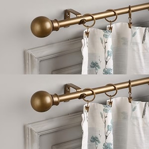 the decor mart 2 pack 2834-4834 adjustable curtain rod for door amp windows with brackets set curtains hanging extendable iron metal pipe holder with gold ball finial