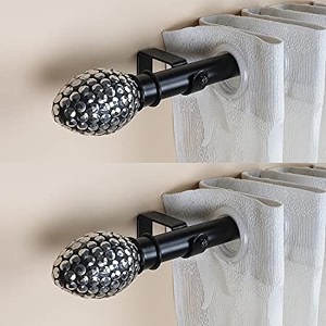 the decor mart 2 pack 2834-4834 adjustable curtain rod for door amp windows with brackets set curtains hanging extendable iron metal pipe holder with spiral metal finial black 07834 diameter