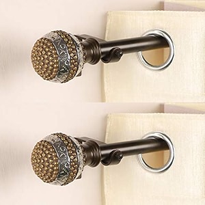 the decor mart 2 pack 2834-4834 adjustable curtain rod for door amp windows with brackets set curtains hanging extendable iron metal pipe holder with spectra bone finial alpha gold 07534 diameter