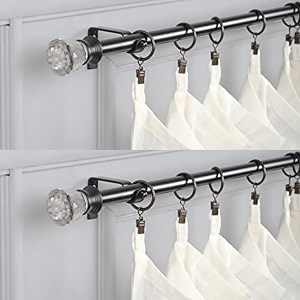 the decor mart 2 pack 2834-4834 adjustable curtain rod for door amp windows with brackets set curtains hanging extendable iron metal pipe holder with glass bloom finial black 07534 diameter