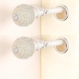 the decor mart 2 pack 2834-4834 adjustable curtain rod for door amp windows with brackets set curtains hanging extendable iron metal pipe holder with glass lantern finial black 07534 diameter