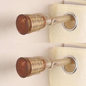 the decor mart 2 pack 2834-4834 adjustable curtain rod for door amp windows with brackets set curtains hanging extendable iron metal pipe holder with wicker wooden wrap finial 07534 diameter
