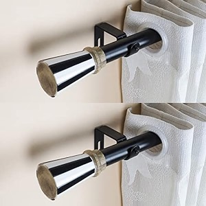 the decor mart 2 pack 2834-4834 adjustable curtain rod for door amp windows with brackets set curtains hanging extendable iron metal pipe holder with bw striped wood finial black 07534 diameter