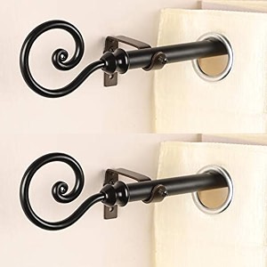 the decor mart 2 pack 2834-4834 adjustable curtain rod for door amp windows with brackets set curtains hanging extendable iron metal pipe holder with spiral metal finial black 07834 diameter