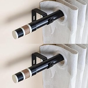 the decor mart 2 pack 2834-4834 adjustable curtain rod for door amp windows with brackets set curtains hanging extendable iron metal pipe holder with bw wood finial black 07534 diameter