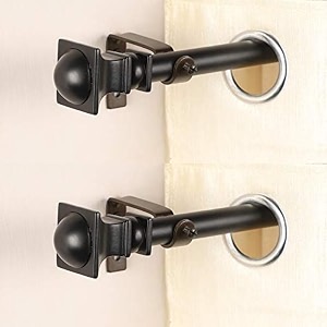 the decor mart 2 pack 2834-4834 adjustable curtain rod for door amp windows with brackets set curtains hanging extendable iron metal pipe holder with metal half round finial black 07534 diameter