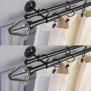 the decor mart 2 pack 2834-4834 adjustable curtain rod for door amp windows with brackets set curtains hanging extendable iron metal pipe holder with white bloom finial black 07534 diameter