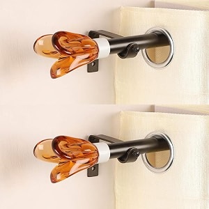 the decor mart 2 pack 2834-4834 adjustable curtain rod for door amp windows with brackets set curtains hanging extendable iron metal pipe holder with brown tulip finial 07834 diameter