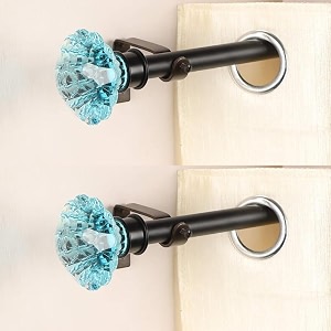 the decor mart 2 pack 2834-4834 adjustable curtain rod for door amp windows with brackets set curtains hanging extendable iron metal pipe holder with blue bloom finial black 07534 diameter