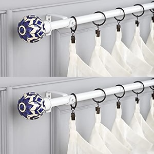 the decor mart 2 pack 2834-4834 adjustable curtain rod for door amp windows with brackets set curtains hanging extendable iron metal pipe holder with handpainted bloom ceramic finial white07534diameter