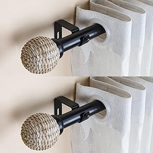 the decor mart 2 pack 8434-14434 adjustable curtain rod for door amp windows with brackets set curtains hanging extendable iron metal pipe holder with wicker weave finial black07534 diameter 