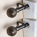 The Decor Mart 2 Pack 28"-48" Adjustable Curtain Rod for Door &amp; Windows with Brackets Set Curtains Hanging Extendable Iron Metal Pipe Holder with Floral Emboss Ceramic Finial (Black, 0.75" Diameter)