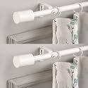 The Decor Mart 2 Pack 28"-48" Adjustable Curtain Rod for Door &amp; Windows with Brackets Set Curtains Hanging Extendable Iron Metal Pipe Holder with White Matte Finial