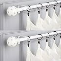 The Decor Mart 2 Pack 28"-48" Adjustable Curtain Rod for Door &amp; Windows with Brackets Set Curtains Hanging Extendable Iron Metal Pipe Holder with Grey Polka Ceramic Finial (White, 0.75" Diameter)