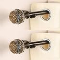 The Decor Mart 2 Pack 28"-48" Adjustable Curtain Rod for Door &amp; Windows with Brackets Set Curtains Hanging Extendable Iron Metal Pipe Holder with Spectra Bone Finial (Alpha Gold, 0.75" Diameter)