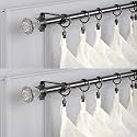 The Decor Mart 2 Pack 28"-48" Adjustable Curtain Rod for Door & Windows with Brackets Set Curtains Hanging Extendable Iron Metal Pipe Holder with Glass Bloom Finial (Black, 0.75" Diameter)