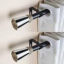 The Decor Mart 2 Pack 28"-48" Adjustable Curtain Rod for Door &amp; Windows with Brackets Set Curtains Hanging Extendable Iron Metal Pipe Holder with BW Striped Wood Finial (Black, 0.75" Diameter)