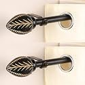 The Decor Mart 2 Pack 28"-48" Adjustable Curtain Rod for Door &amp; Windows with Brackets Set Curtains Hanging Extendable Iron Metal Pipe Holder with Manifesto Wooden Finial (Black, 0.75" Diameter)