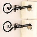 The Decor Mart 2 Pack 28"-48" Adjustable Curtain Rod for Door &amp; Windows with Brackets Set Curtains Hanging Extendable Iron Metal Pipe Holder with Spiral Metal Finial (Black, 0.78" Diameter)