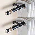The Decor Mart 2 Pack 28"-48" Adjustable Curtain Rod for Door &amp; Windows with Brackets Set Curtains Hanging Extendable Iron Metal Pipe Holder with BW Wood Finial (Black, 0.75" Diameter)