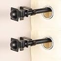The Decor Mart 2 Pack 28"-48" Adjustable Curtain Rod for Door &amp; Windows with Brackets Set Curtains Hanging Extendable Iron Metal Pipe Holder with Metal Half Round Finial (Black, 0.75" Diameter)