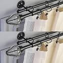 The Decor Mart 2 Pack 28"-48" Adjustable Curtain Rod for Door &amp; Windows with Brackets Set Curtains Hanging Extendable Iron Metal Pipe Holder with White Bloom Finial (Black, 0.75" Diameter)