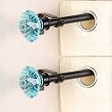 The Decor Mart 2 Pack 28"-48" Adjustable Curtain Rod for Door &amp; Windows with Brackets Set Curtains Hanging Extendable Iron Metal Pipe Holder with Blue Bloom Finial (Black, 0.75" Diameter)