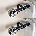 The Decor Mart 2 Pack 28"-48" Adjustable Curtain Rod for Door &amp; Windows with Brackets Set Curtains Hanging Extendable Iron Metal Pipe Holder with Antique Glass Finial (Black, 0.75" Diameter)