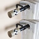 The Decor Mart 2 Pack 28"-48" Adjustable Curtain Rod for Door &amp; Windows with Brackets Set Curtains Hanging Extendable Iron Metal Pipe Holder with Chess Wood Finial (Black, 0.75" Diameter)