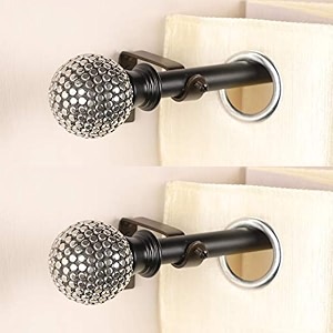 the decor mart 2 pack 8434-14434 adjustable curtain rod for door amp windows with brackets set curtains hanging extendable iron metal pipe holder with silver stud ball finial black 07534 diameter 