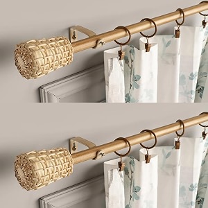 the decor mart 2 pack 4834-8834 adjustable double curtain rod for door amp windows with brackets set curtains hanging extendable iron metal wooden finial extendable curtain rod beige07534 