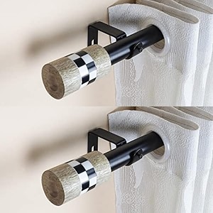 the decor mart 2 pack 4834-8834 adjustable curtain rod for door amp windows with brackets set curtains hanging extendable iron metal pipe holder with chess wood finial black 07534 diameter 