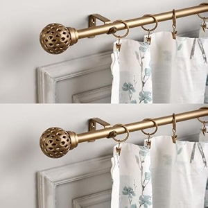 the decor mart 2 pack 2834-4834 adjustable curtain rod for door amp windows with brackets set curtains hanging extendable iron metal pipe holder with perforated gold finial