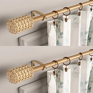 the decor mart 2 pack 28-48 34adjustable single curtain rod with drum cane wrap finial mounting hardware extendable iron metal pipe holder beige 07534 diameter