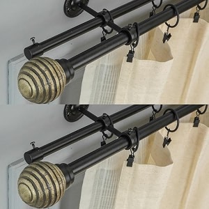 the decor mart 2 pack 4834-8834 adjustable double curtain rod for door amp windows with brackets set curtains hanging extendable iron metal pipe holder with engraved metal finial black 07534 diameter 