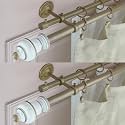 The Decor Mart 2 Pack 48"-88" Adjustable Double Curtain Rod For Door &amp; Windows With Brackets Set Curtains Hanging Extendable Iron Metal Vintage Wooden Finial Curtain Rod Beige (0.75") |