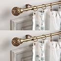 The Decor Mart 2 Pack 28"-48" Adjustable Curtain Rod for Door &amp; Windows with Brackets Set Curtains Hanging Extendable Iron Metal Pipe Holder with Perforated Gold Finial