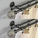 The Decor Mart 2 Pack 28"-48" Adjustable Double Curtain Rod For Door &amp; Windows With Brackets Set Curtains Hanging Extendable Iron Metal Pipe Holder With Silver Stud Ball Finial (Black, 0.75" Diameter)