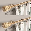 The Decor Mart 2 Pack 48"-88" Adjustable Double Curtain Rod For Door &amp; Windows With Brackets Set Curtains Hanging Extendable Iron Metal Cane Wrap Finial Curtain Rod Beige (Hardware Included) (.75") |
