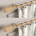 The Decor Mart 2 Pack 28-48 "Adjustable Single Curtain Rod With Drum Cane Wrap Finial Mounting Hardware Extendable Iron Metal Pipe Holder (Beige, 0.75" Diameter)