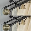 The Decor Mart 2 Pack 48"-88" Adjustable Double Curtain Rod For Door &amp; Windows With Brackets Set Curtains Hanging Extendable Iron Metal Pipe Holder With Engraved Metal Finial (Black, 0.75" Diameter) |