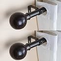 The Decor Mart 2 Pack 28"-48" Adjustable Curtain Rod for Door & Windows with Brackets Set Curtains Hanging Extendable Iron Metal Pipe Holder with Coco Shell Finial (Black, 0.75" Diameter)