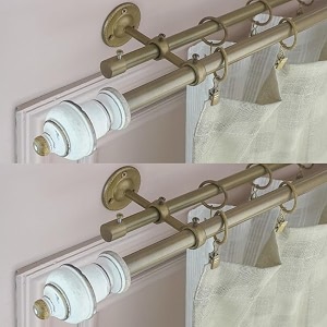 the decor mart 2 pack 8434-14434 adjustable double curtain rod for door amp windows with brackets set curtains hanging extendable iron metal vintage wooden finial curtain rod beige hardware included75