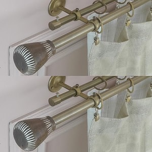 the decor mart 2 pack 8434-14434 adjustable double curtain rod for door amp windows with brackets set curtains hanging extendable iron metal wooden finial extendable curtain rod beige07534 