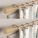 The Decor Mart 2 Pack 84"-144" Adjustable Double Curtain Rod For Door &amp; Windows With Brackets Set Curtains Hanging Extendable Iron Metal Pipe Holder With Bw Striped Wood Finial (Black.,75" Diameter) |
