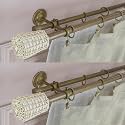 The Decor Mart 2 Pack 84"-144" Adjustable Double Curtain Rod For Door &amp; Windows With Brackets Set Curtains Hanging Extendable Iron Metal White Distressed Cane Wrap Finial Curtain Rod Beige (0.75") |