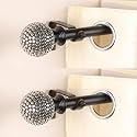 The Decor Mart 2 Pack 84"-144" Adjustable Curtain Rod for Door &amp; Windows with Brackets Set Curtains Hanging Extendable Iron Metal Pipe Holder with Silver Stud Ball Finial (Black, 0.75" Diameter) |