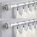 The Decor Mart 2 Pack 84"-144" Adjustable Curtain Rod for Door & Windows with Brackets Set Curtains Hanging Extendable Iron Metal Pipe Holder with Handpainted Botanic Ceramic Finial (White, 0.75") |