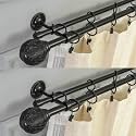 The Decor Mart 2 Pack 28-48 "Adjustable Single Curtain Rod With Drum Cane Wrap Finial Mounting Hardware Extendable Iron Metal Pipe Holder (Beige, 0.75" Diameter)
