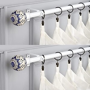 the decor mart 2 pack single 4834-8834 adjustable curtain rod for door amp windows with brackets set hanging extendable iron metal pipe holder with handpainted botanic ceramic finialwhite7534diameter